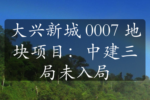 大兴新城 0007 地块项目：中建三局未入局