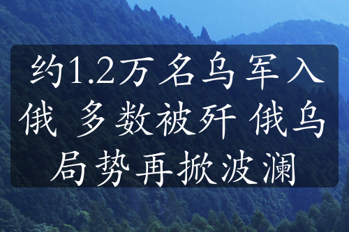 约1.2万名乌军入俄 多数被歼 俄乌局势再掀波澜